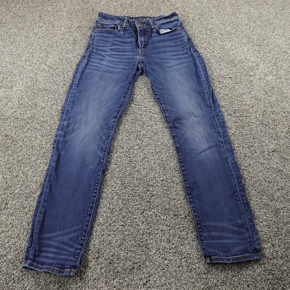American Eagle Jeans Mens 28X30 Dark Blue Denim Pants Slim Straight Flex Stretch